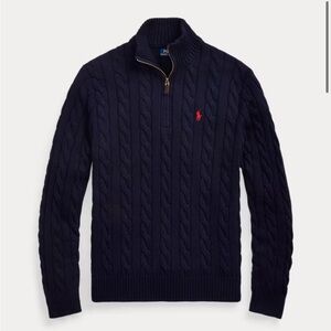 Polo by Ralph Lauren Dark Blue Cable-Knit Zip Sweater